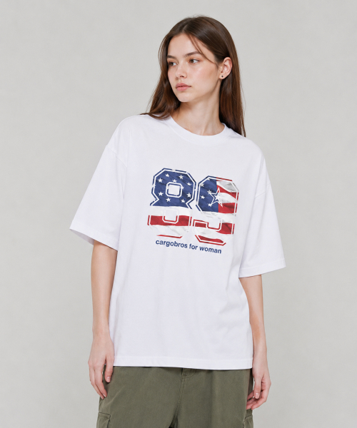 CARGOBROS FOR WOMAN(カーゴブロスフォーウィメン)の「アメリカンフラッグ 半袖Tシャツ (ホワイト)(Tシャツ/カットソー・レディース・その他・2XL/X-LARGE/LARGE/MEDIUM/SMALL)」の1枚目の写真