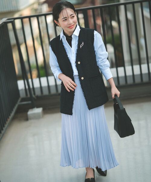 COHINA（コヒナ）の「エアリーミックスプリーツスカート 【低身長・小柄女性】（スカート・レディース・ホワイト/ブルー・REGULAR/SHORT）」の15枚目の写真