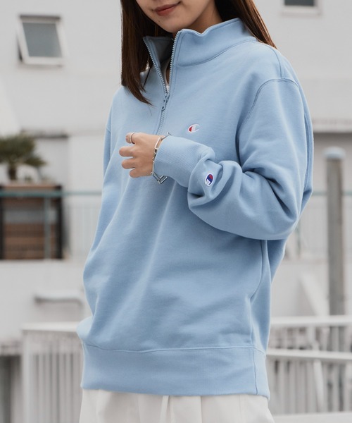 Champion(チャンピオン)の「Champion/チャンピオン HALF ZIP SWEATSHIRT ブランドロゴ USAコットン 裏毛仕様 ハーフジップスウェット トレーナー 2026秋冬 秋服(スウェット・メンズ・スカイブルー/ブラック/グレー/ダークネイビー/ライトグリーン・M/L/XL)」の5枚目の写真