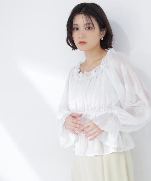 NATURAL BEAUTY BASIC(ナチュラルビューティーベーシック)の「◇フラワージャガードブラウス(シャツ/ブラウス・レディース・ピンク/ライトグリーン/オフホワイト・FREE)」の7枚目の写真