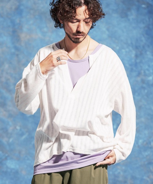 Jih Nunc(ジーヌンク)の「mlt5584-ディープVキーネックカットソー(JIH-R1179)(Tシャツ/カットソー・メンズ・ホワイト/ブラック/ダークグリーン・S/M/L)」の1枚目の写真