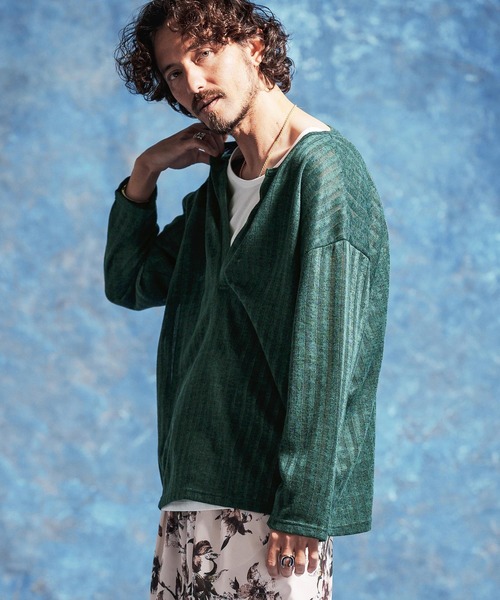 Jih Nunc(ジーヌンク)の「mlt5584-ディープVキーネックカットソー(JIH-R1179)(Tシャツ/カットソー・メンズ・ホワイト/ブラック/ダークグリーン・S/M/L)」の16枚目の写真