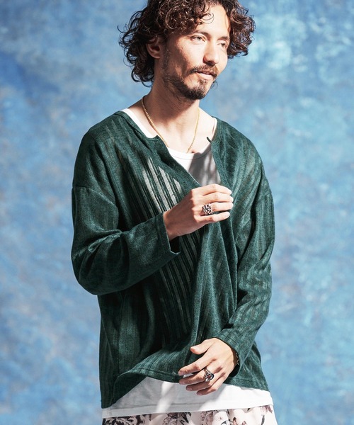 Jih Nunc(ジーヌンク)の「mlt5584-ディープVキーネックカットソー(JIH-R1179)(Tシャツ/カットソー・メンズ・ホワイト/ブラック/ダークグリーン・S/M/L)」の18枚目の写真