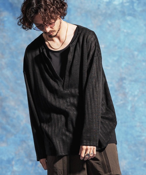 Jih Nunc(ジーヌンク)の「mlt5584-ディープVキーネックカットソー(JIH-R1179)(Tシャツ/カットソー・メンズ・ホワイト/ブラック/ダークグリーン・S/M/L)」の5枚目の写真