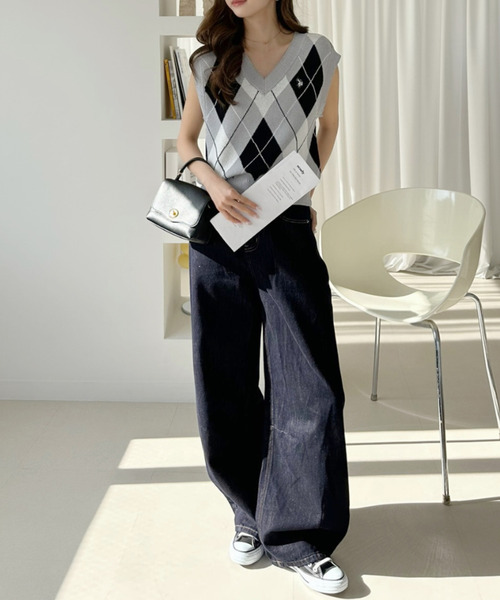 U.S. POLO ASSN.（ユーエスポロアッスン）の「【Ada.別注 U.S. POLO ASSN】アーガイル ニット ベスト（ベスト・レディース・アイボリー/グレー/ネイビー・FREE）」の12枚目の写真
