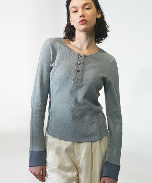 CITY TOKYO（シティトウキョウ）の「【CITY TOKYO/シティートウキョウ】ワッフルデザインカットソー（Tシャツ/カットソー・レディース・グレー/ピンク/ホワイト・FREE）」の3枚目の写真