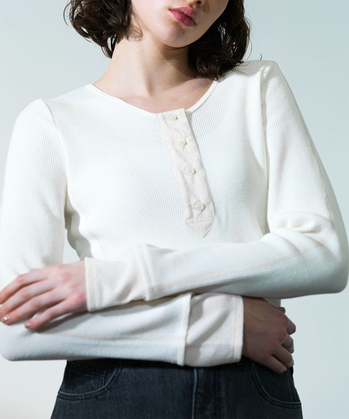 CITY TOKYO（シティトウキョウ）の「【CITY TOKYO/シティートウキョウ】ワッフルデザインカットソー（Tシャツ/カットソー・レディース・グレー/ピンク/ホワイト・FREE）」の2枚目の写真