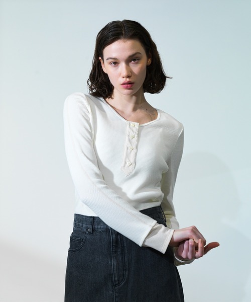 CITY TOKYO（シティトウキョウ）の「【CITY TOKYO/シティートウキョウ】ワッフルデザインカットソー（Tシャツ/カットソー・レディース・グレー/ピンク/ホワイト・FREE）」の6枚目の写真