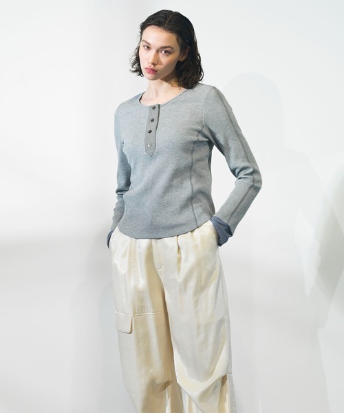 CITY TOKYO（シティトウキョウ）の「【CITY TOKYO/シティートウキョウ】ワッフルデザインカットソー（Tシャツ/カットソー・レディース・グレー/ピンク/ホワイト・FREE）」の12枚目の写真