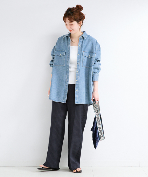 B.C STOCK（ベーセーストック）の「ウォッシャブル / デニムワーカーシャツ 2（シャツ/ブラウス・レディース・ブルー・FREE）」の14枚目の写真