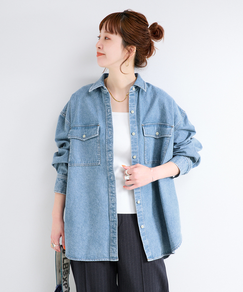 B.C STOCK（ベーセーストック）の「ウォッシャブル / デニムワーカーシャツ 2（シャツ/ブラウス・レディース・ブルー・FREE）」の17枚目の写真