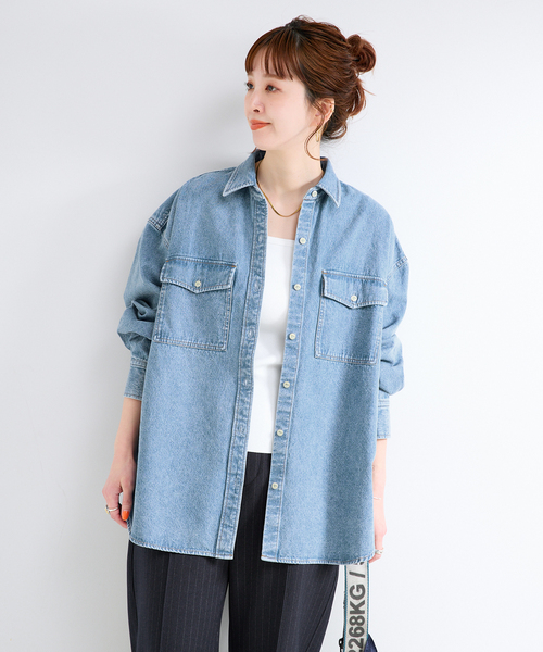 B.C STOCK（ベーセーストック）の「ウォッシャブル / デニムワーカーシャツ 2（シャツ/ブラウス・レディース・ブルー・FREE）」の18枚目の写真