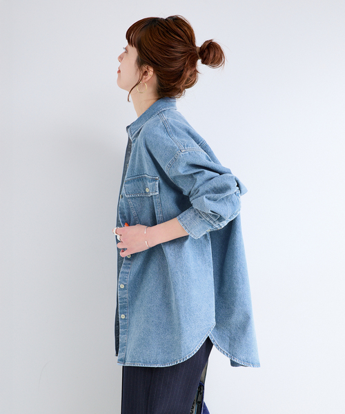 B.C STOCK（ベーセーストック）の「ウォッシャブル / デニムワーカーシャツ 2（シャツ/ブラウス・レディース・ブルー・FREE）」の19枚目の写真