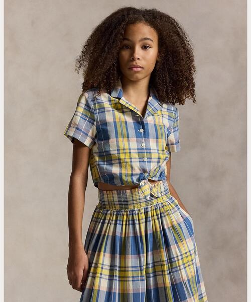 POLO RALPH LAUREN CHILDRENSWEAR（ポロ ラルフ ローレン チルドレンズウェア）の「チェック コットン タイフロント シャツ & スカート（その他トップス・キッズ・ブルー・14/7/10/16）」の4枚目の写真
