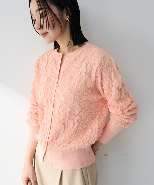 Green Parks(グリーンパークス)の「表面感ニットカーディガン(カーディガン/ボレロ・レディース・ピンク/ブラック/ホワイト系その他2・FREE)」の3枚目の写真