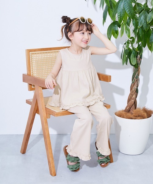 devirock（デビロック）の「着心地やわらか フリルデザイン セットアップ（セットアップ・キッズ・スミクロ/ブルー系/アイボリー・120cm/130cm/140cm/110cm/100cm）」の4枚目の写真