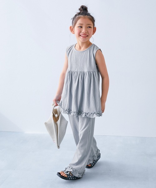 devirock（デビロック）の「着心地やわらか フリルデザイン セットアップ（セットアップ・キッズ・スミクロ/ブルー系/アイボリー・120cm/130cm/140cm/110cm/100cm）」の5枚目の写真