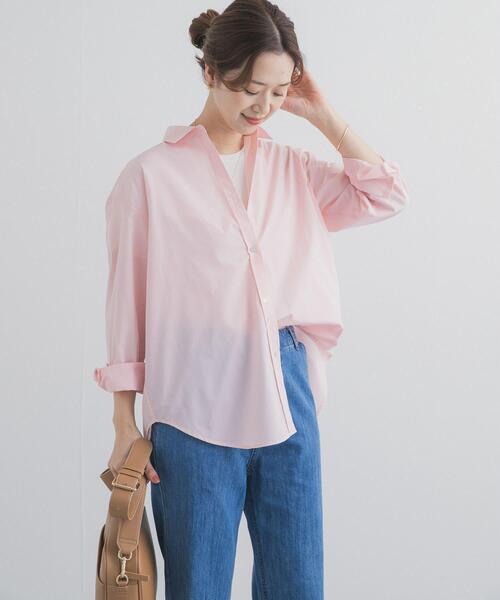 URBAN RESEARCH DOORS（アーバンリサーチドアーズ）の「『UR TECH』レギュラーカラーオーバーシャツ（シャツ/ブラウス・レディース・ピンク/ライトブルー・FREE）」の4枚目の写真