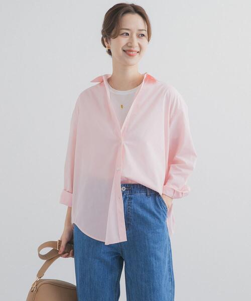 URBAN RESEARCH DOORS（アーバンリサーチドアーズ）の「『UR TECH』レギュラーカラーオーバーシャツ（シャツ/ブラウス・レディース・ピンク/ライトブルー・FREE）」の5枚目の写真