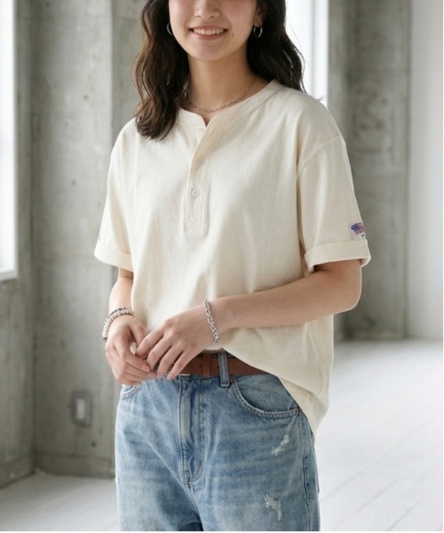 ALWAYS GOOD TIME（オルウェイズグッドタイム）の「【JEMORGAN / ジェーイーモーガン】 ピグメントヘンリーネック半袖Ｔシャツ/オーバーダイ加工/ユニセックス（Tシャツ/カットソー・メンズ・パープル/オリーブ/ブラック/イエロー/ブラウン/レッド/ダークブルー/オフホワイト・L/M/XL/S）」の14枚目の写真