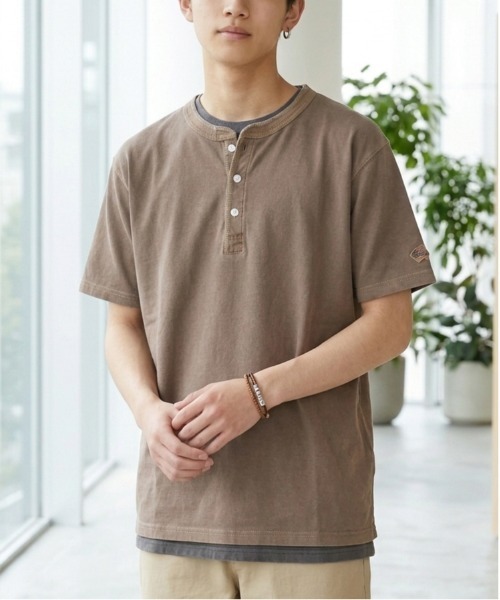ALWAYS GOOD TIME（オルウェイズグッドタイム）の「【JEMORGAN / ジェーイーモーガン】 ピグメントヘンリーネック半袖Ｔシャツ/オーバーダイ加工/ユニセックス（Tシャツ/カットソー・メンズ・パープル/オリーブ/ブラック/イエロー/ブラウン/レッド/ダークブルー/オフホワイト・L/M/XL/S）」の22枚目の写真
