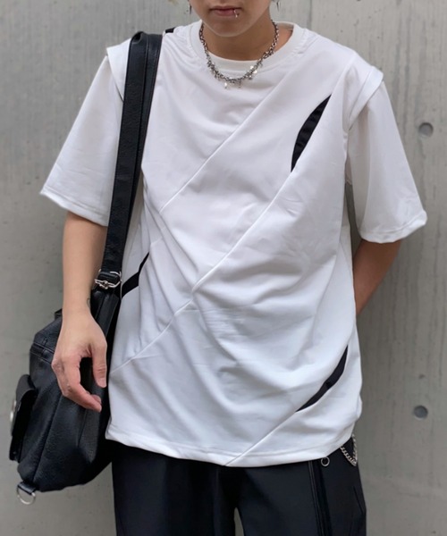 lilful(リルフル)の「【26年春夏新作】メッシュ切替ギミックTシャツ(Tシャツ/カットソー・メンズ・ブラック/ホワイト・M/L)」の2枚目の写真