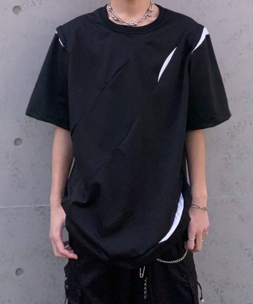 lilful(リルフル)の「【26年春夏新作】メッシュ切替ギミックTシャツ(Tシャツ/カットソー・メンズ・ブラック/ホワイト・M/L)」の1枚目の写真