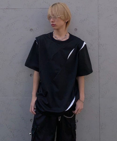 lilful(リルフル)の「【26年春夏新作】メッシュ切替ギミックTシャツ(Tシャツ/カットソー・メンズ・ブラック/ホワイト・M/L)」の5枚目の写真