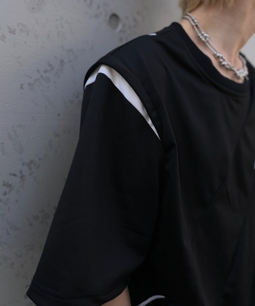 lilful(リルフル)の「【26年春夏新作】メッシュ切替ギミックTシャツ(Tシャツ/カットソー・メンズ・ブラック/ホワイト・M/L)」の8枚目の写真
