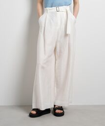 ベルト付きリネンワイドタックパンツ