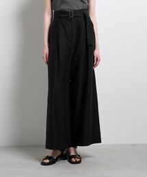 ベルト付きリネンワイドタックパンツ