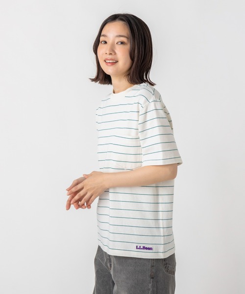 L.L.Bean（エルエルビーン）の「【JAPAN EDITION】ユニオン・ショートスリーブ・ストライプ・ティ（Tシャツ/カットソー・レディース・グレー系その他/ホワイト×グリーン/ホワイト系その他/ブルー系その他・MEDIUM）」の5枚目の写真