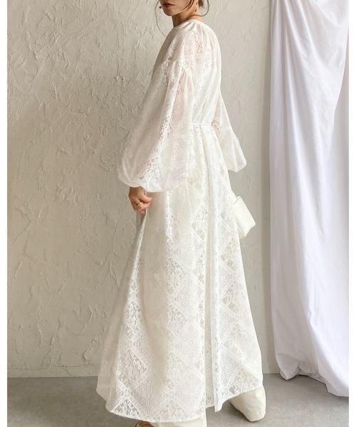 She's Closet(シーズクローゼット)の「クロシェ編み風 ボリュームスリーブ Vネックブロックレースロングワンピース(ワンピース・レディース・ブラック/アイボリー/ベージュ/ホワイト・FREE)」の18枚目の写真