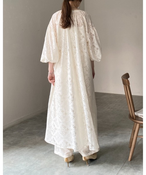 She's Closet(シーズクローゼット)の「クロシェ編み風 ボリュームスリーブ Vネックブロックレースロングワンピース(ワンピース・レディース・ブラック/アイボリー/ベージュ/ホワイト・FREE)」の22枚目の写真