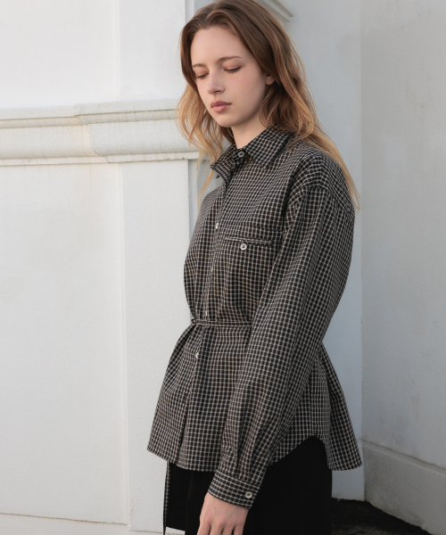 DEHEVE（デヘヴェ）の「Strap Point Check Shirt [Black]（シャツ/ブラウス・レディース・ブラック・FREE）」の10枚目の写真