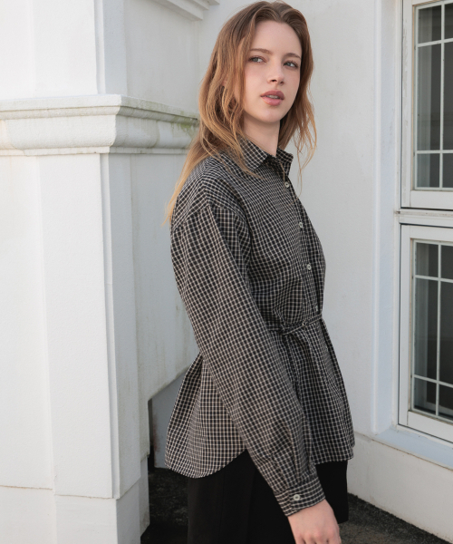 DEHEVE（デヘヴェ）の「Strap Point Check Shirt [Black]（シャツ/ブラウス・レディース・ブラック・FREE）」の5枚目の写真