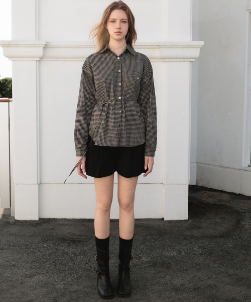 DEHEVE（デヘヴェ）の「Strap Point Check Shirt [Black]（シャツ/ブラウス・レディース・ブラック・FREE）」の6枚目の写真