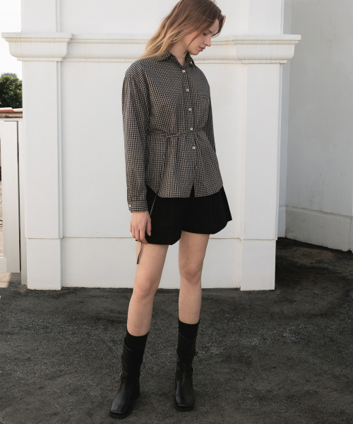 DEHEVE（デヘヴェ）の「Strap Point Check Shirt [Black]（シャツ/ブラウス・レディース・ブラック・FREE）」の7枚目の写真