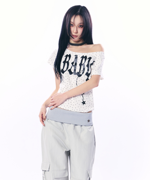 SETUP-EXE(セットアップイーエックスイー)の「BABY WIDE NECK TOP / STAR WHITE(Tシャツ/カットソー・レディース・その他・OS)」の1枚目の写真