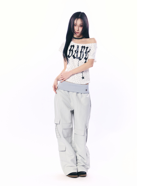 SETUP-EXE(セットアップイーエックスイー)の「BABY WIDE NECK TOP / STAR WHITE(Tシャツ/カットソー・レディース・その他・OS)」の2枚目の写真