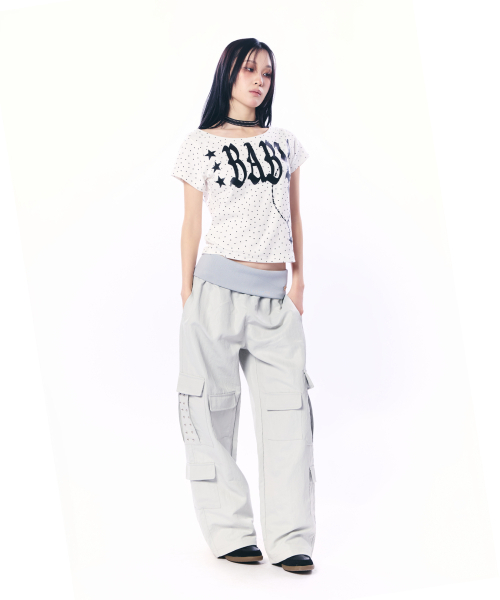 SETUP-EXE(セットアップイーエックスイー)の「BABY WIDE NECK TOP / STAR WHITE(Tシャツ/カットソー・レディース・その他・OS)」の4枚目の写真