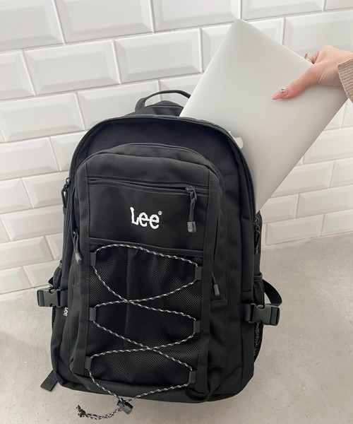 Lee(リー)の「Lee/撥水ポリ/ドローコードリュック/約28L/多ポケット/大容量/通勤・通学/PC収納/ユニセックス(バックパック/リュック・レディース・ブラック×ホワイト・FREE)」の18枚目の写真