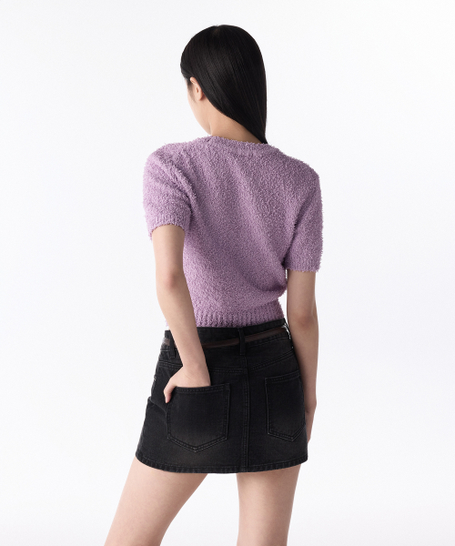 MUSINSA STANDARD WOMAN（ムシンサスタンダードウーマン）の「ウィメンズファンシーヤンクルーネック半袖ニット[ラベンダー]（ニット/セーター・レディース・その他・L/S/M）」の3枚目の写真