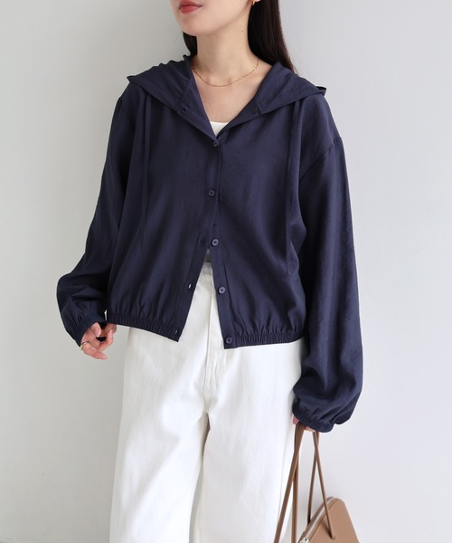evernavy(エバーネイビー)の「フーディ長袖シアーシャツ(シャツ/ブラウス・レディース・オフホワイト/ネイビー・M)」の13枚目の写真