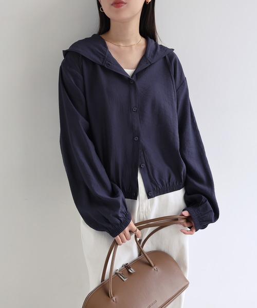 evernavy(エバーネイビー)の「フーディ長袖シアーシャツ(シャツ/ブラウス・レディース・オフホワイト/ネイビー・M)」の14枚目の写真