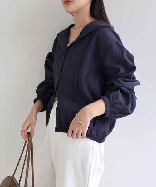 evernavy(エバーネイビー)の「フーディ長袖シアーシャツ(シャツ/ブラウス・レディース・オフホワイト/ネイビー・M)」の15枚目の写真