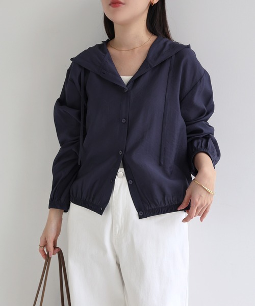 evernavy(エバーネイビー)の「フーディ長袖シアーシャツ(シャツ/ブラウス・レディース・オフホワイト/ネイビー・M)」の16枚目の写真