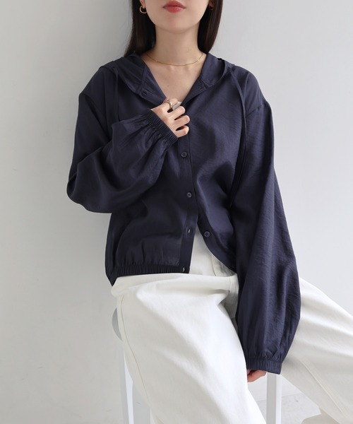evernavy(エバーネイビー)の「フーディ長袖シアーシャツ(シャツ/ブラウス・レディース・オフホワイト/ネイビー・M)」の19枚目の写真