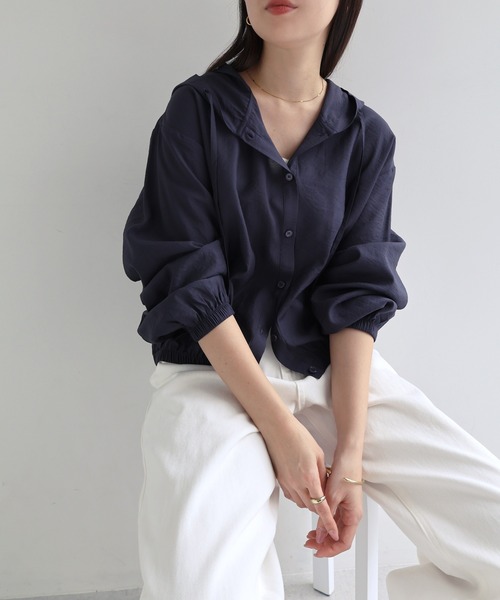 evernavy(エバーネイビー)の「フーディ長袖シアーシャツ(シャツ/ブラウス・レディース・オフホワイト/ネイビー・M)」の20枚目の写真