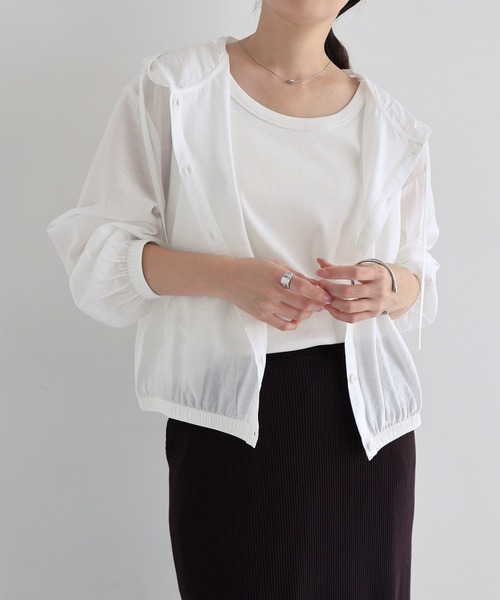 evernavy(エバーネイビー)の「フーディ長袖シアーシャツ(シャツ/ブラウス・レディース・オフホワイト/ネイビー・M)」の7枚目の写真